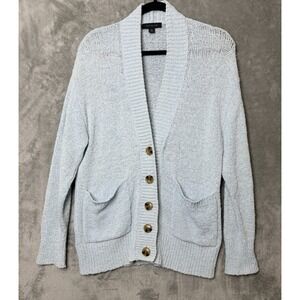 Ann Taylor Sweater Cardigan 3 Button Up Chunky XS Pockets Classic Metallic